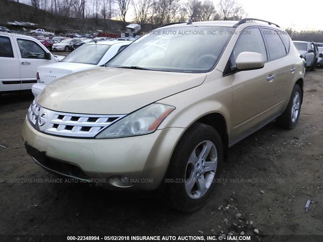 JN8AZ08W34W314994 - 2004 NISSAN MURANO SL/SE GOLD photo 2