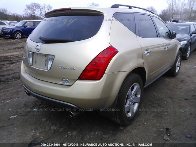 JN8AZ08W34W314994 - 2004 NISSAN MURANO SL/SE GOLD photo 4