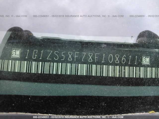 1G1ZS58F78F108611 - 2008 CHEVROLET MALIBU LS ნაცრისფერი ფოტო 9