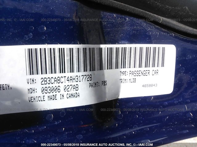 2B3CA8CT4AH317728 - 2010 DODGE CHARGER R/T BLUE photo 9