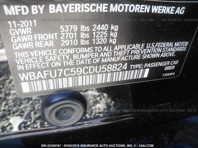 WBAFU7C59CDU58824 - 2012 BMW 535 XI BLACK photo 9
