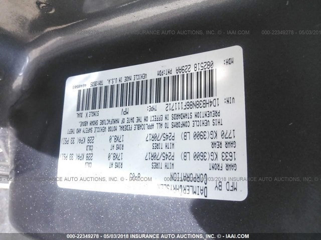 1D4HB38N86F111712 - 2006 DODGE DURANGO SXT GRAY photo 9