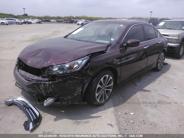 1HGCR2F59FA246521 - 2015 HONDA ACCORD SPORT MAROON photo 2