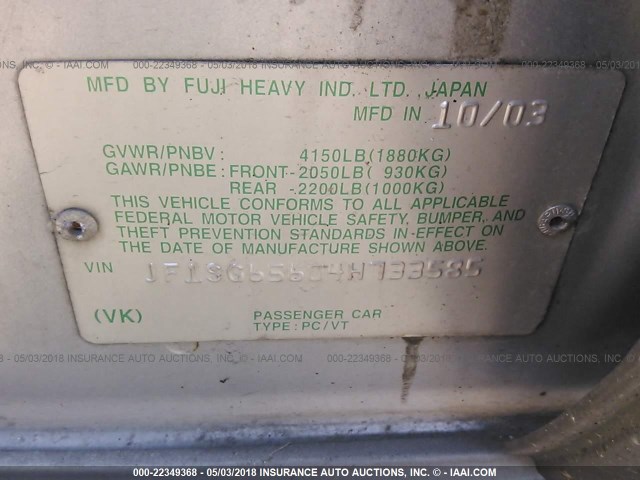 JF1SG65604H733585 - 2004 SUBARU FORESTER 2.5XS ვერცხლისფერი ფოტო 9