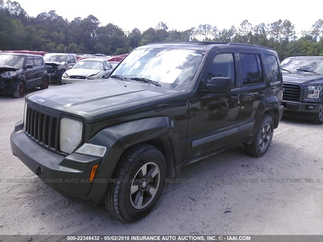 1J8GP28K88W203764 - 2008 JEEP LIBERTY SPORT GREEN photo 2