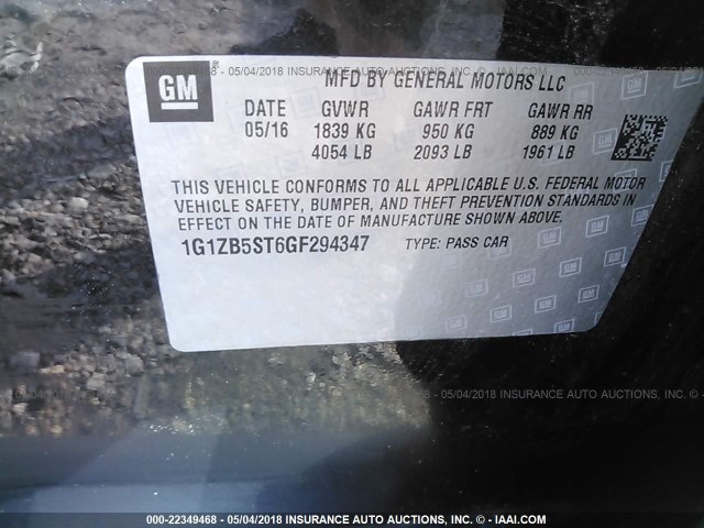 1G1ZB5ST6GF294347 - 2016 CHEVROLET MALIBU LS 黑色 照片 9