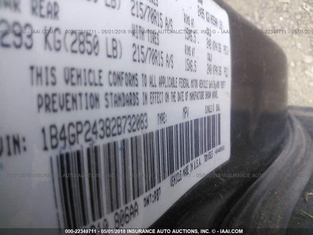 1B4GP24382B732083 - 2002 DODGE GRAND CARAVAN SE BLUE photo 9