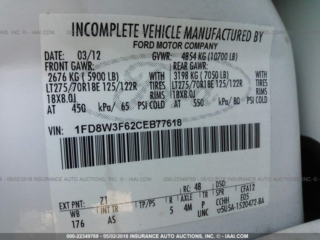 1FD8W3F62CEB77618 - 2012 FORD F350 SUPER DUTY WHITE photo 10