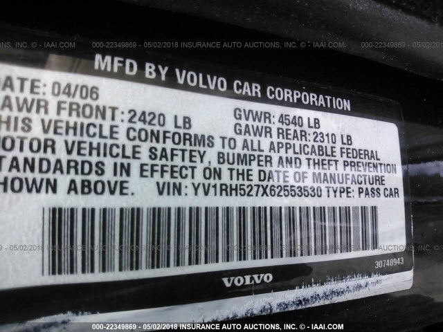 YV1RH527X62553530 - 2006 VOLVO S60 R 黑色 照片 9