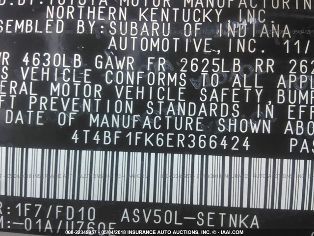 4T4BF1FK6ER366424 - 2014 TOYOTA CAMRY L/SE/LE/XLE Gümüş foto 9
