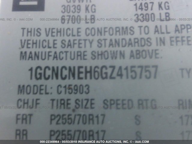 1GCNCNEH6GZ415757 - 2016 CHEVROLET SILVERADO C1500/C1500  LS WHITE photo 9