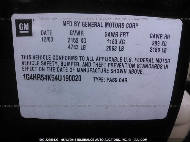 1G4HR54K54U190020 - 2004 BUICK LESABRE LIMITED BLUE photo 9