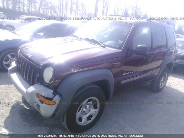 1J4GL48K32W226529 - 2002 JEEP LIBERTY SPORT MAROON photo 2