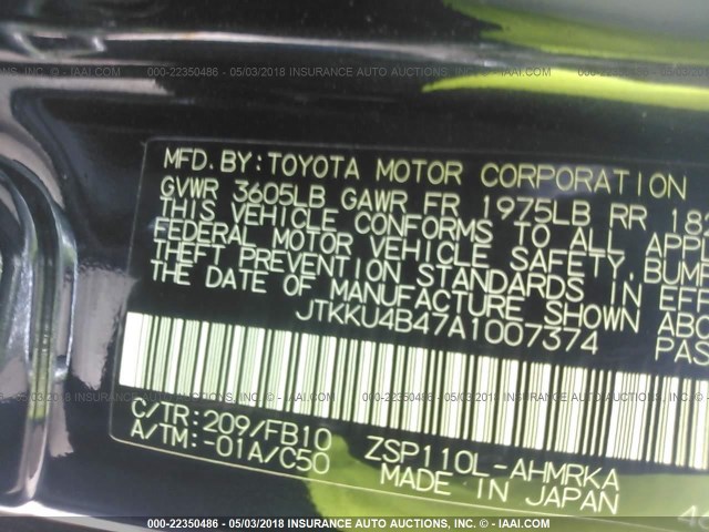 JTKKU4B47A1007374 - 2010 TOYOTA SCION XD BLACK photo 9