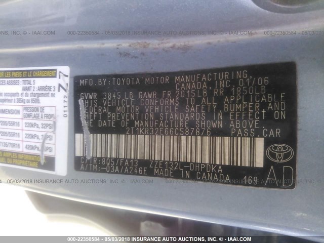 2T1KR32E66C587876 - 2006 TOYOTA COROLLA MATRIX XR Light Blue photo 9