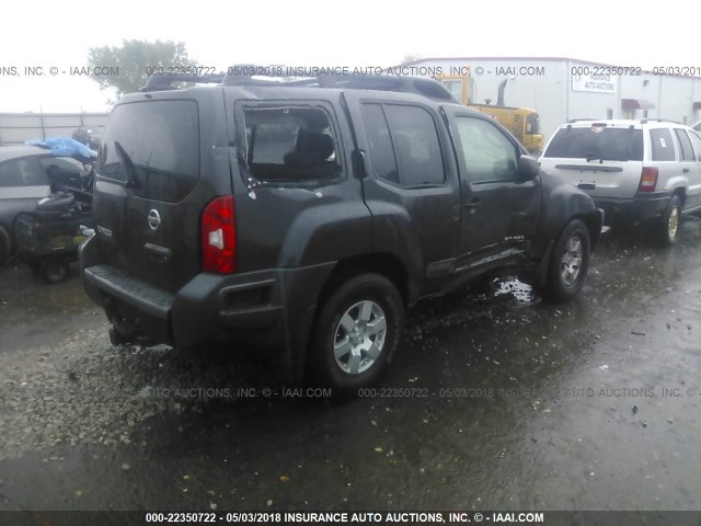 5N1AN08W55C633772 - 2005 NISSAN XTERRA OFF ROAD/S/SE GRAY photo 4