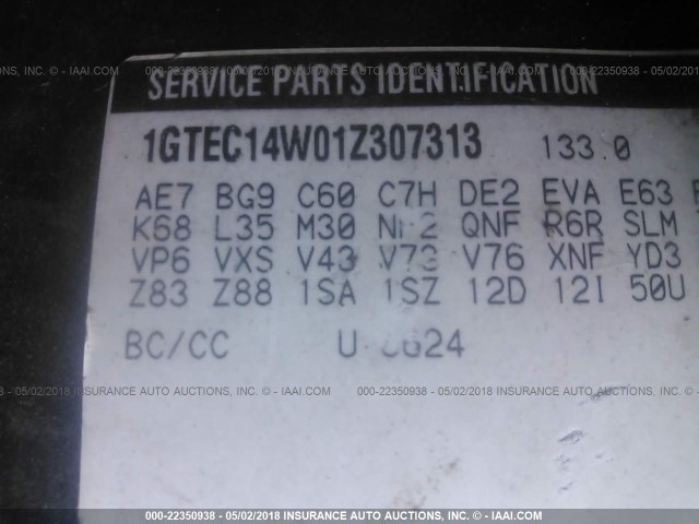 1GTEC14W01Z307313 - 2001 GMC NEW SIERRA C1500 WHITE photo 9