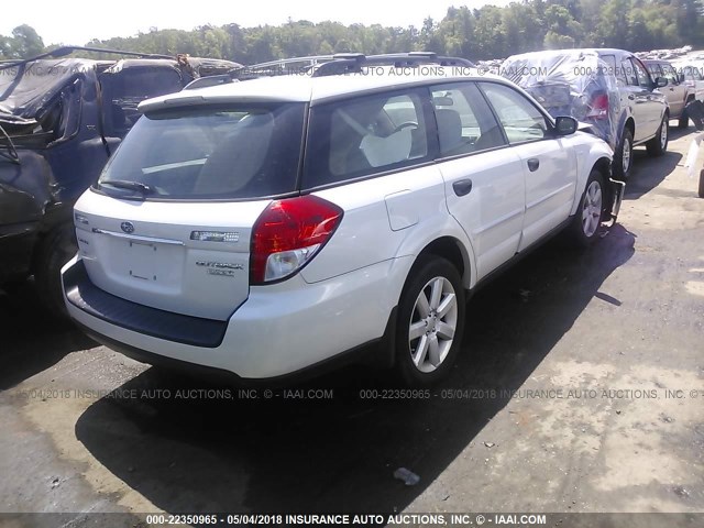 4S4BP61C487337351 - 2008 SUBARU OUTBACK 2.5I WHITE photo 4