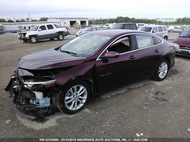 1G1ZE5ST1GF325544 - 2016 CHEVROLET MALIBU LT MAROON photo 2