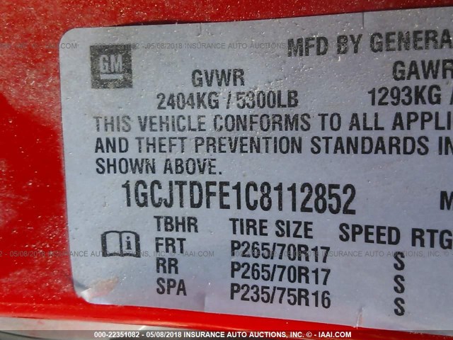 1GCJTDFE1C8112852 - 2012 CHEVROLET COLORADO LT RED photo 9