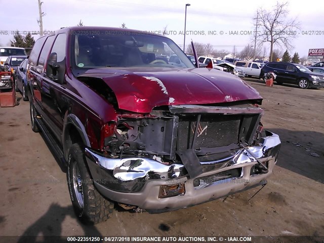 1FMSU43F9YEA90389 - 2000 FORD EXCURSION LIMITED RED photo 1
