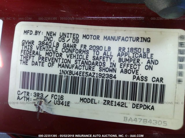 1NXBU4EE5AZ192384 - 2010 TOYOTA COROLLA S/LE/XLE RED photo 9