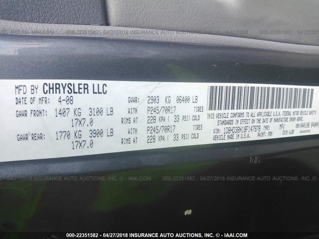 1D8HD38N18F147978 - 2008 DODGE DURANGO SXT GRAY photo 9