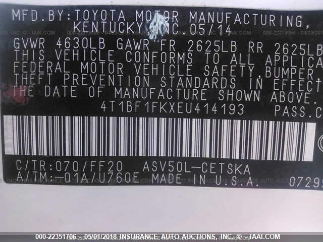 4T1BF1FKXEU414193 - 2014 TOYOTA CAMRY L/SE/LE/XLE Unknown photo 9