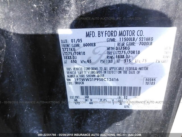 1FTWW31P95EC13416 - 2005 FORD F350 SRW SUPER DUTY Unknown photo 10