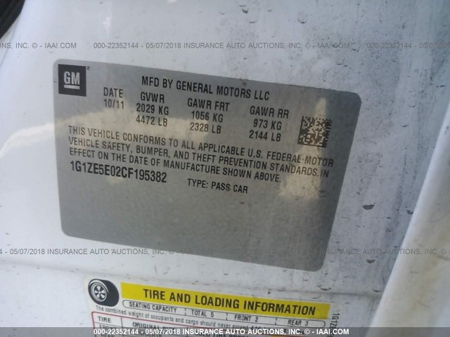 1G1ZE5E02CF195382 - 2012 CHEVROLET MALIBU LTZ 白色 照片 9