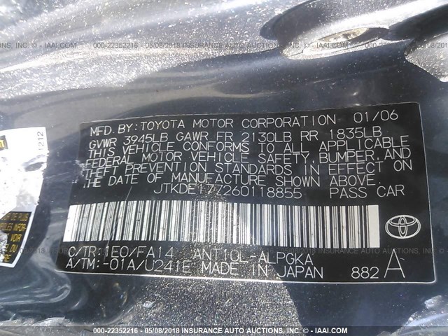 JTKDE177260118855 - 2006 TOYOTA SCION TC GRAY photo 9