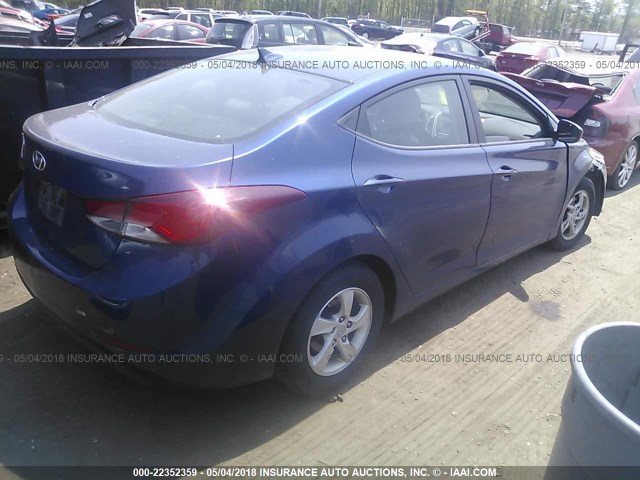 5NPDH4AE2FH560514 - 2015 HYUNDAI ELANTRA SE/SPORT/LIMITED BLUE photo 4