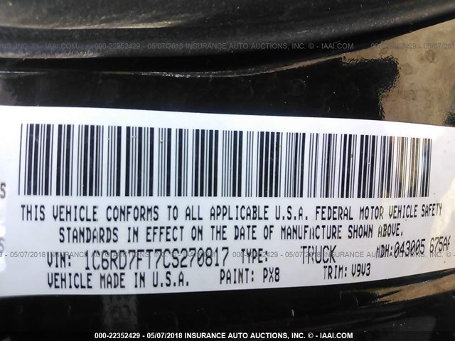 1C6RD7FT7CS270817 - 2012 DODGE RAM 1500 ST BLACK photo 9