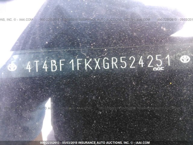 4T4BF1FKXGR524251 - 2016 TOYOTA CAMRY LE/XLE/SE/XSE BLACK photo 9