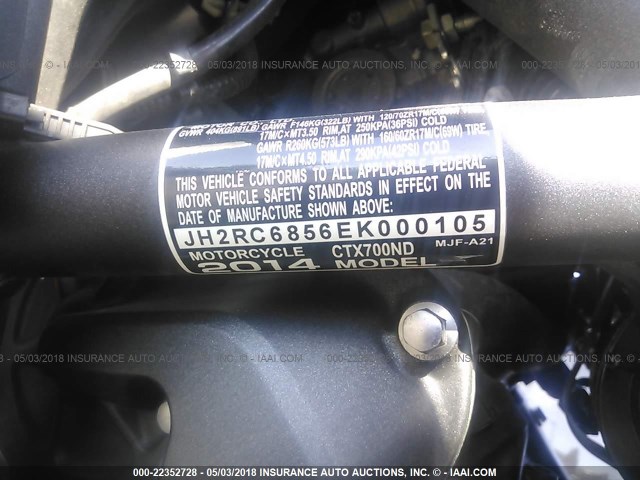 JH2RC6856EK000105 - 2014 HONDA CTX700 ND BLACK photo 10