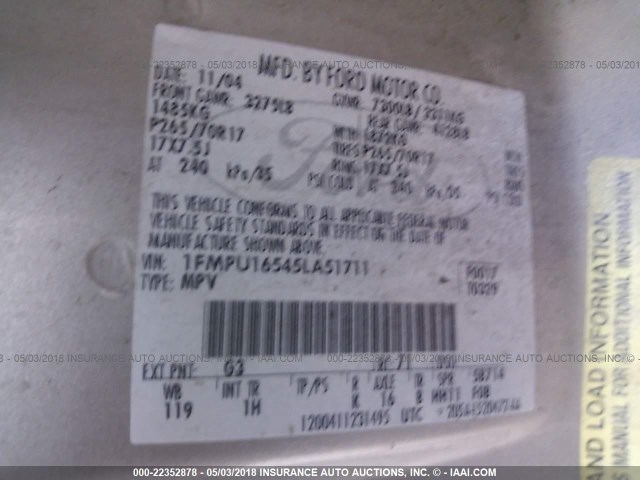 1FMPU16545LA51711 - 2005 FORD EXPEDITION XLT 棕色 照片 9