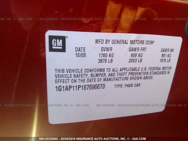 1G1AP11P167696670 - 2006 CHEVROLET COBALT SS SUPERCHARGED RED photo 9