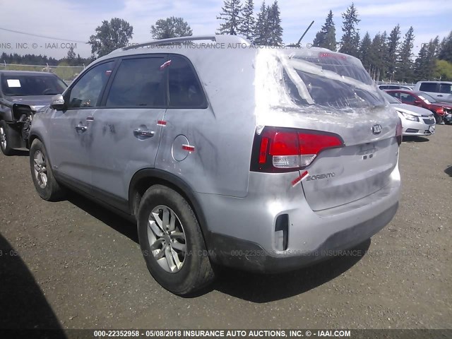 5XYKTCA67EG465624 - 2014 KIA SORENTO LX SILVER photo 3