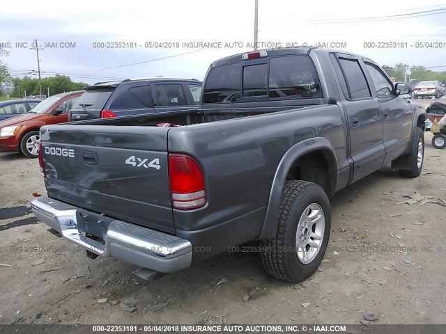 1B7HG48N22S502084 - 2002 DODGE DAKOTA QUAD SLT GRAY photo 4