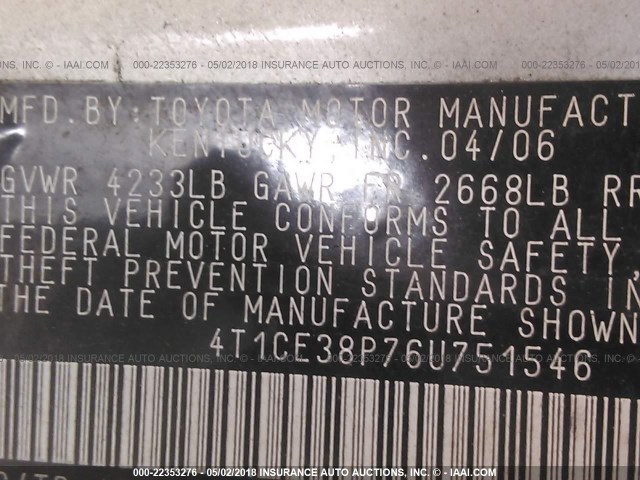 4T1CE38P76U751546 - 2006 TOYOTA CAMRY SOLARA SE/SLE SILVER photo 9