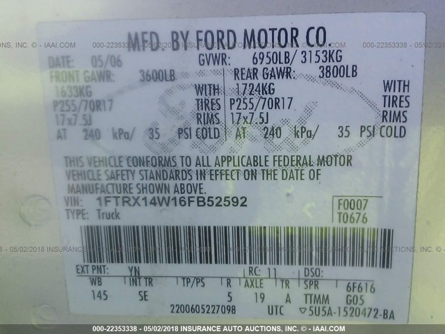 1FTRX14W16FB52592 - 2006 FORD F150 SILVER photo 9