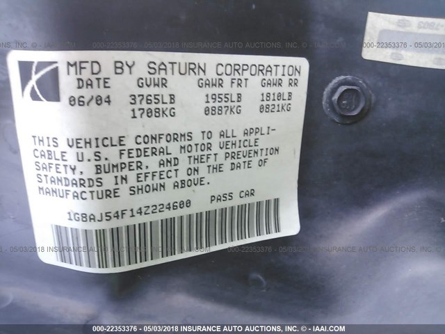 1G8AJ54F14Z224600 - 2004 SATURN ION LEVEL 2 Tünd qırmızı foto 9