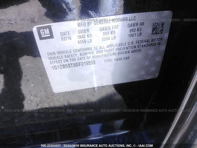 1G1ZB5ST8GF219553 - 2016 CHEVROLET MALIBU LS BLACK photo 9