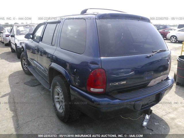 1B4HS48N72F160166 - 2002 DODGE DURANGO SLT BLUE photo 3