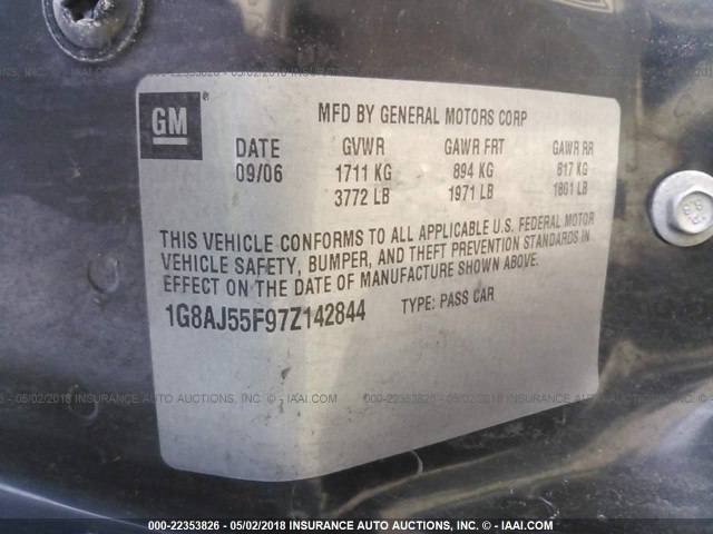 1G8AJ55F97Z142844 - 2007 SATURN ION LEVEL 2 BLUE photo 9