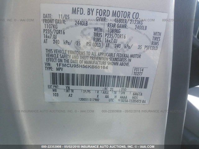 1FMCU95H56KB68164 - 2006 FORD ESCAPE HEV SILVER photo 9