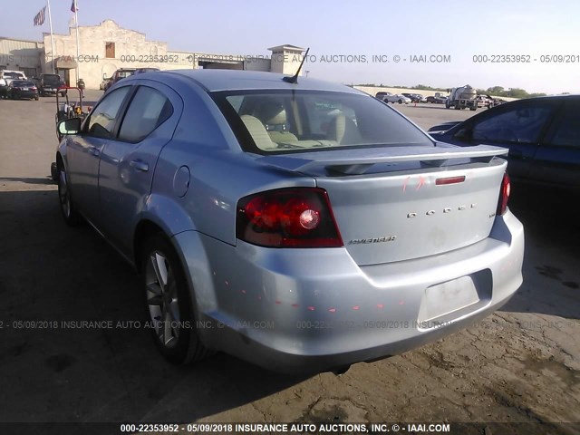 1C3CDZCGXDN521674 - 2013 DODGE AVENGER SXT Light Blue photo 3