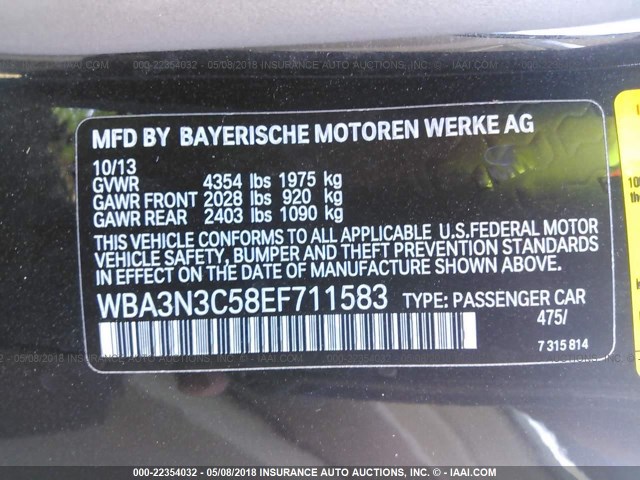 WBA3N3C58EF711583 - 2014 BMW 428 I BLACK photo 9