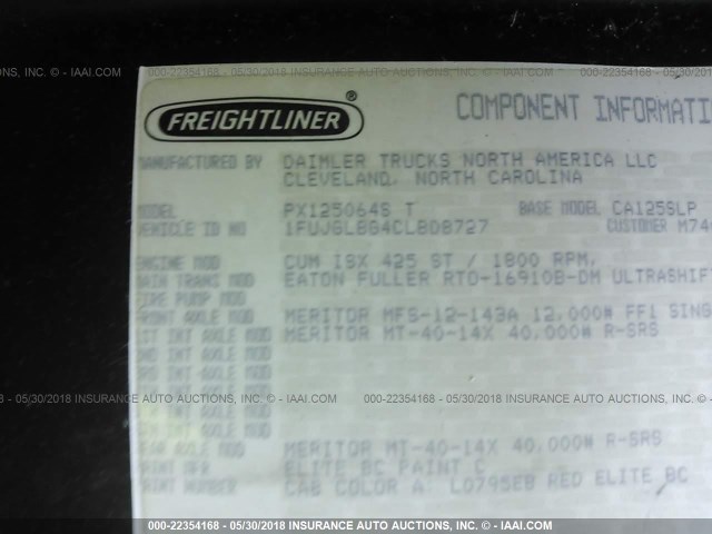 1FUJGLBG4CLBD8727 - 2012 FREIGHTLINER CASCADIA 125  Unknown photo 10