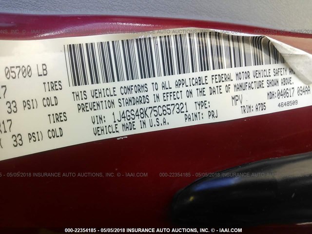 1J4GS48K75C657321 - 2005 JEEP GRAND CHEROKEE LAREDO/COLUMBIA/FREEDOM 红色 照片 9